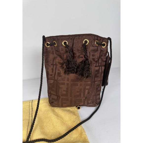 Fendi Drawstring Monogram Crossbody Bag Vintage Tassel Authentic - Picture 2 of 11